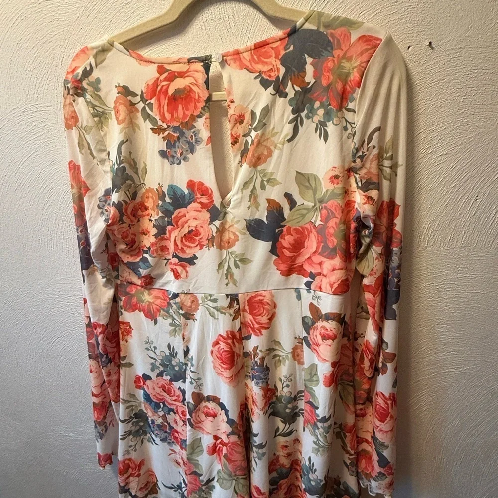 NWT Promesa Floral Long Sleeve Wide-Leg Romper Babydoll Dress Look SZ L NEW